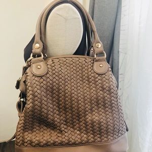Deux Lux Clay Gray Faux Leather Woven Luella  Bag